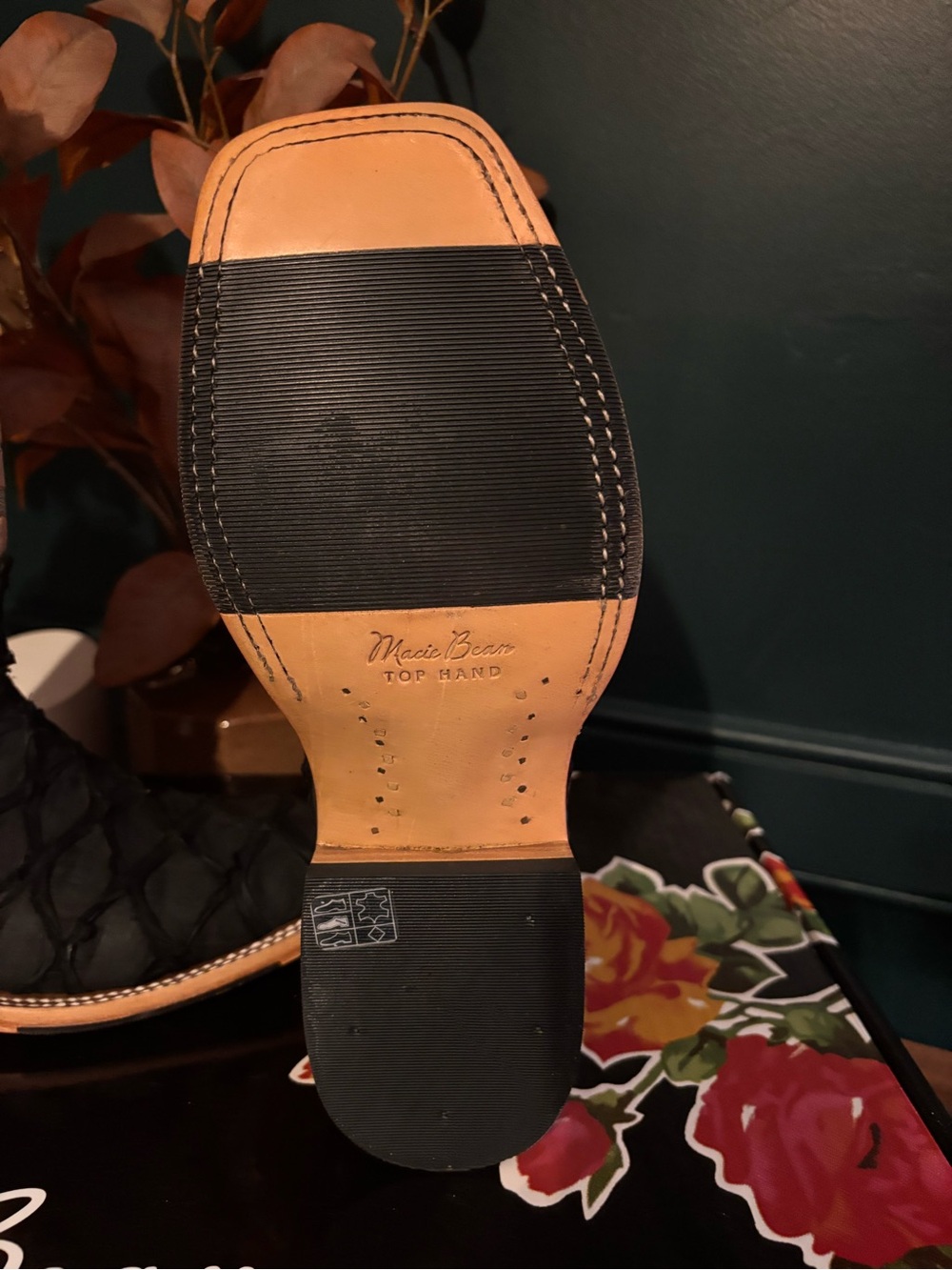 Macie Bean Two-Tone Western Boots — Black & Tan Exotic Amazonian Big Bass - Picture 8 of 15